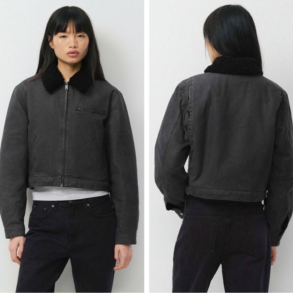 Aritzia TNA Barkley Black Charcoal Zip-Up Corduroy Collar Workwear Jacket S NWT